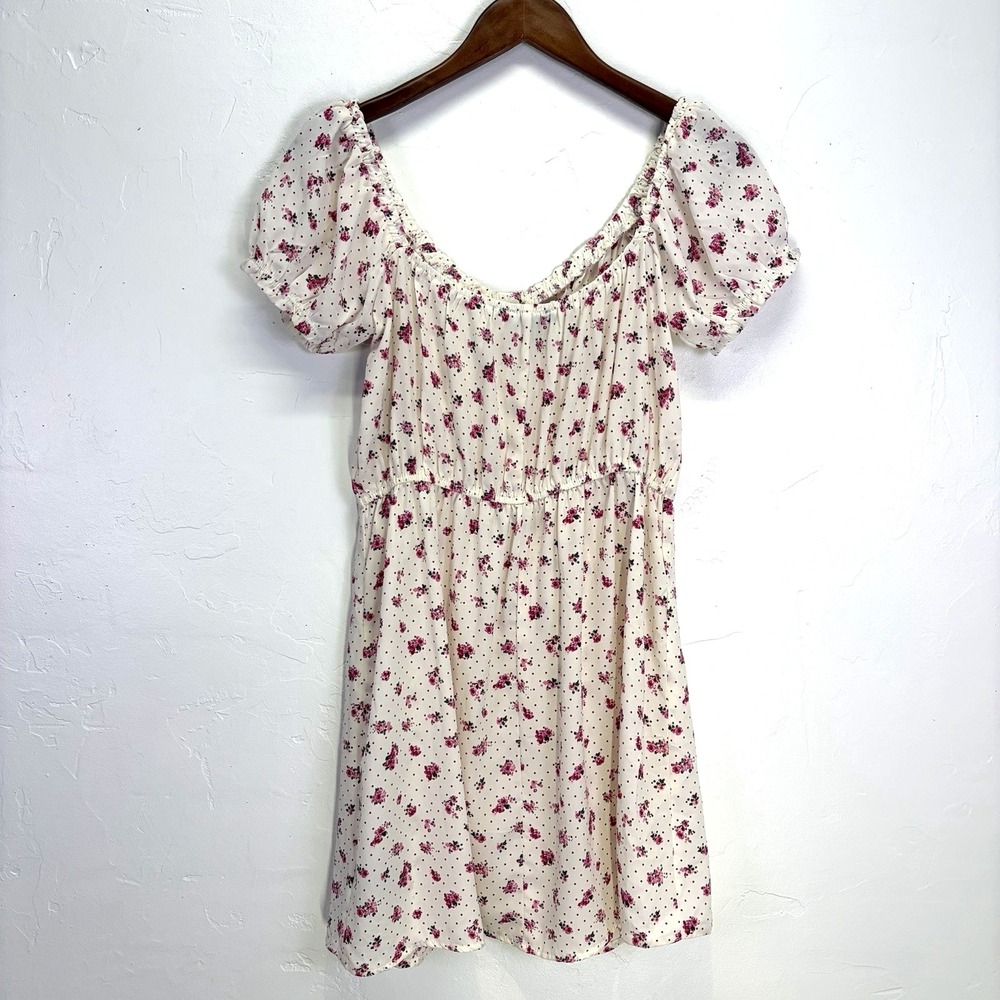 Trixxi Woman's Babydoll Mini Dress Size M White Pink Floral Dots Coquette Twee - Picture 4 of 12